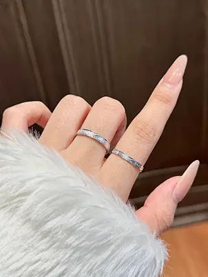 Diagonal Textured 925 Sterling Silver Couple Ring Set